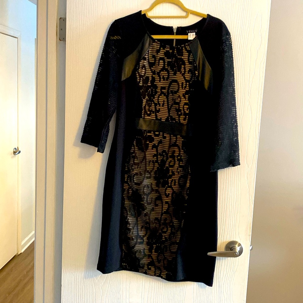 Venus Long Sleeve Lined Black With Mesh Embellished Cocktail Dress